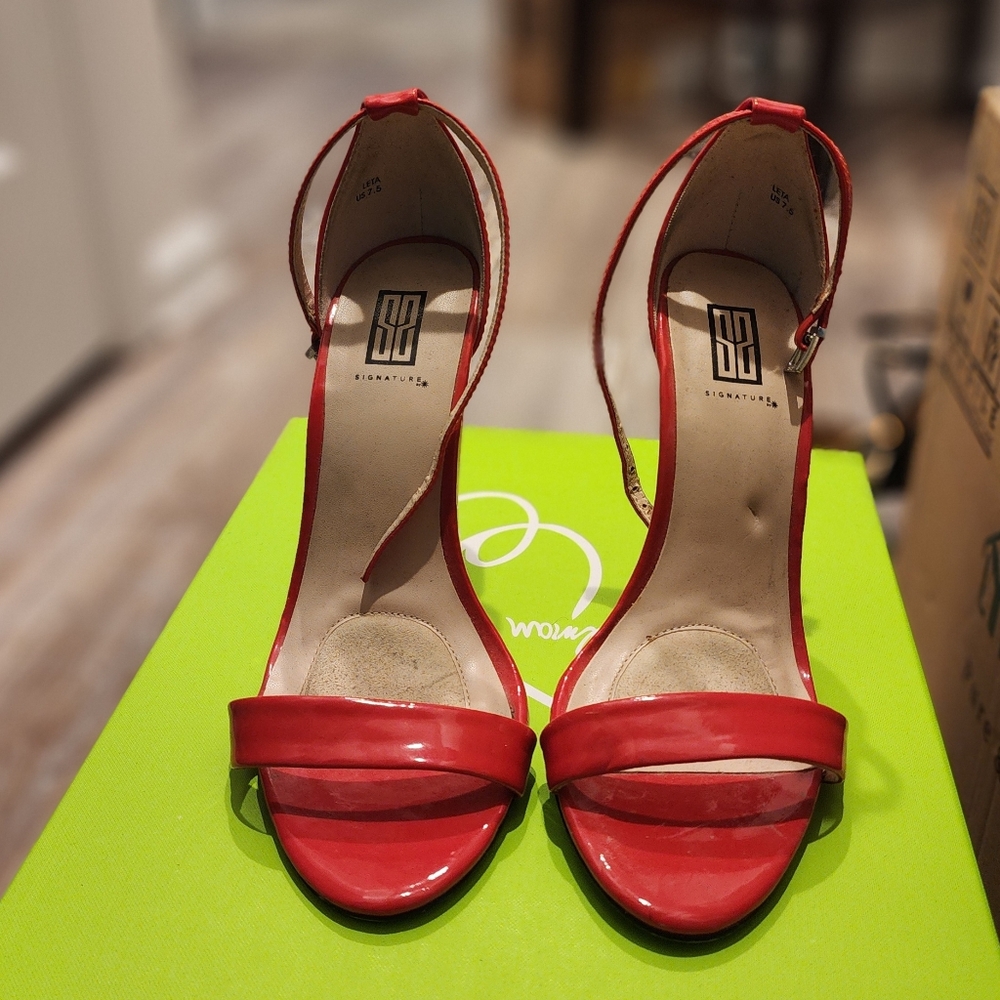 Red Ankle Strapped Heeled Sandal